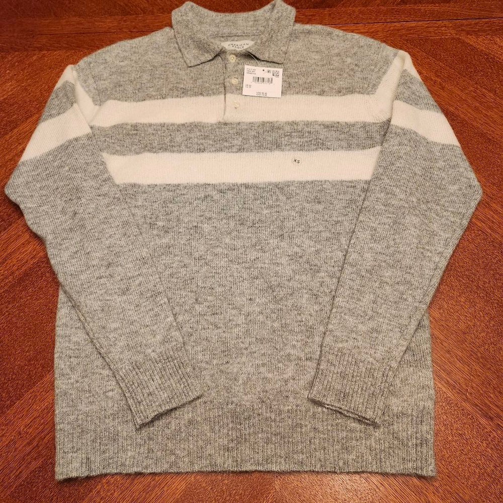 Men's American Eagle Crewneck Sweater XS Gray White Striped A2